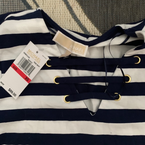 NWT MICHAEL KORS Navy/Wht Stripe Dress - Picture 3 of 5